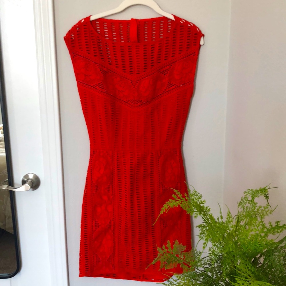 SAYLOR Red Lace Mini Cocktail Dress